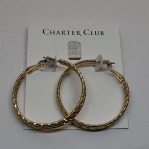 Charter Club Gold ToneTriple Row Textured Hoop Ear